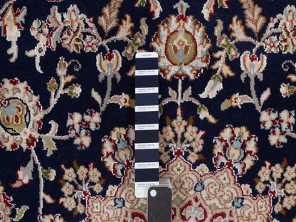Blue 6'0" x 6'3" Fine Oriental Hand knotted Wool/Silk Rug - Sku: O092569
