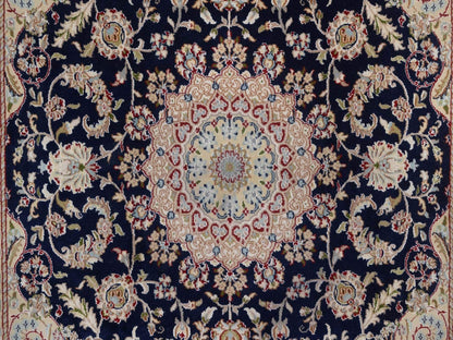 Blue 6'0" x 6'3" Fine Oriental Hand knotted Wool/Silk Rug - Sku: O092569