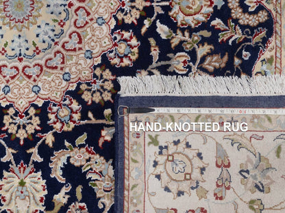 Blue 6'0" x 6'3" Fine Oriental Hand knotted Wool/Silk Rug - Sku: O092569