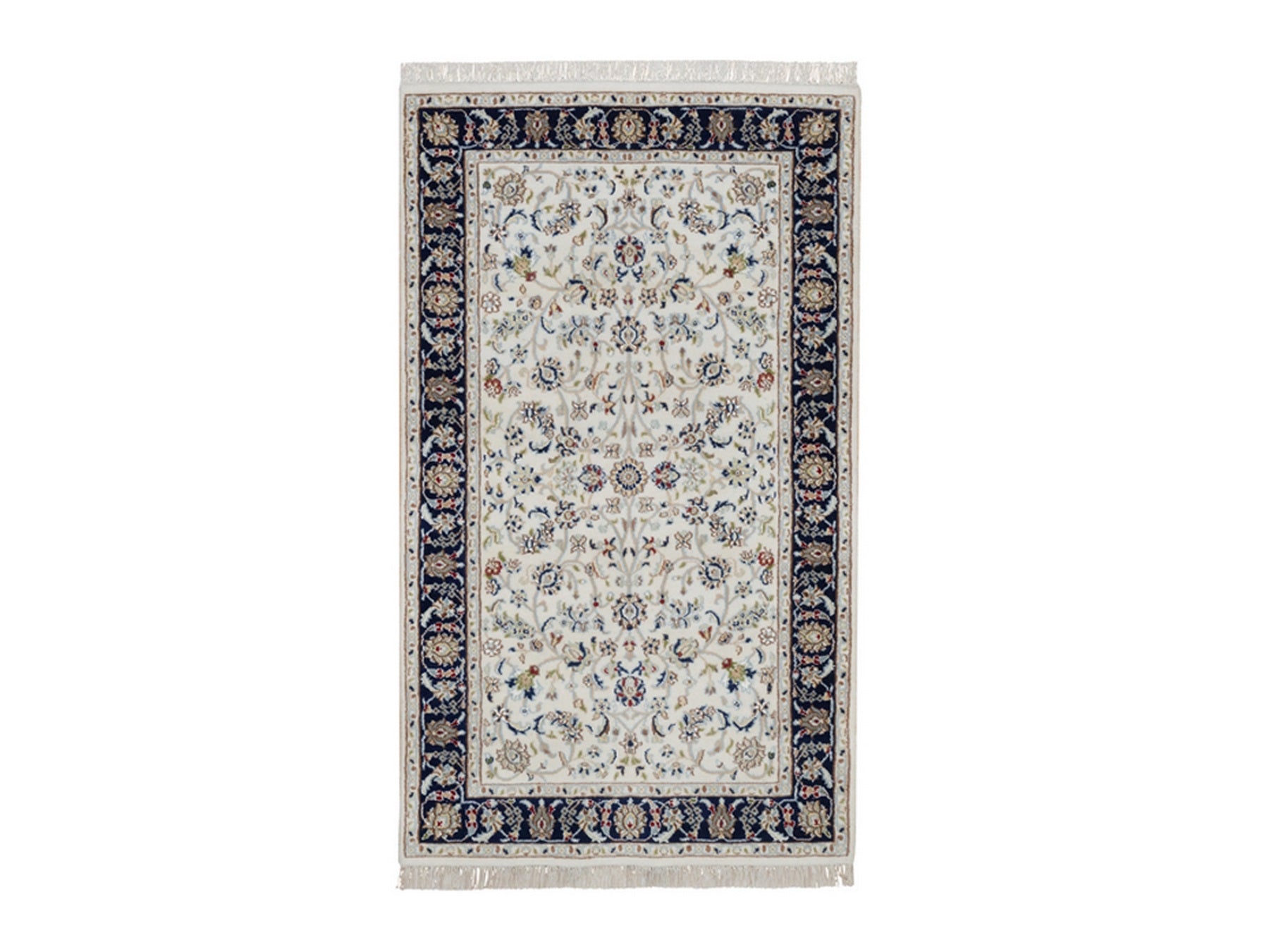 Nain Fine Oriental hand-knotted wool/silk rug in Ivory & Midnight Blue, 3'2" x 5'4" — SKU O092571