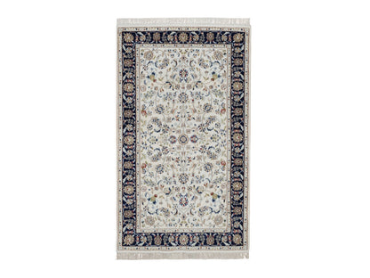 Nain Fine Oriental hand-knotted wool/silk rug in Ivory & Midnight Blue, 3'2" x 5'4" — SKU O092571