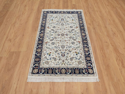 Nain Fine Oriental hand-knotted wool/silk rug in Ivory & Midnight Blue, 3'2" x 5'4" — SKU O092571 (view 2)