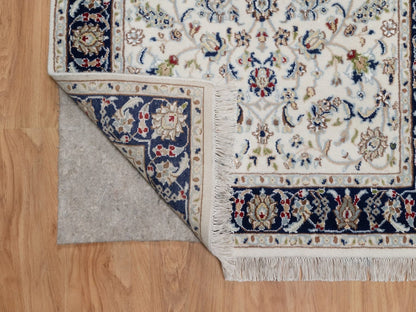 Nain Fine Oriental hand-knotted wool/silk rug in Ivory & Midnight Blue, 3'2" x 5'4" — SKU O092571 (view 3)