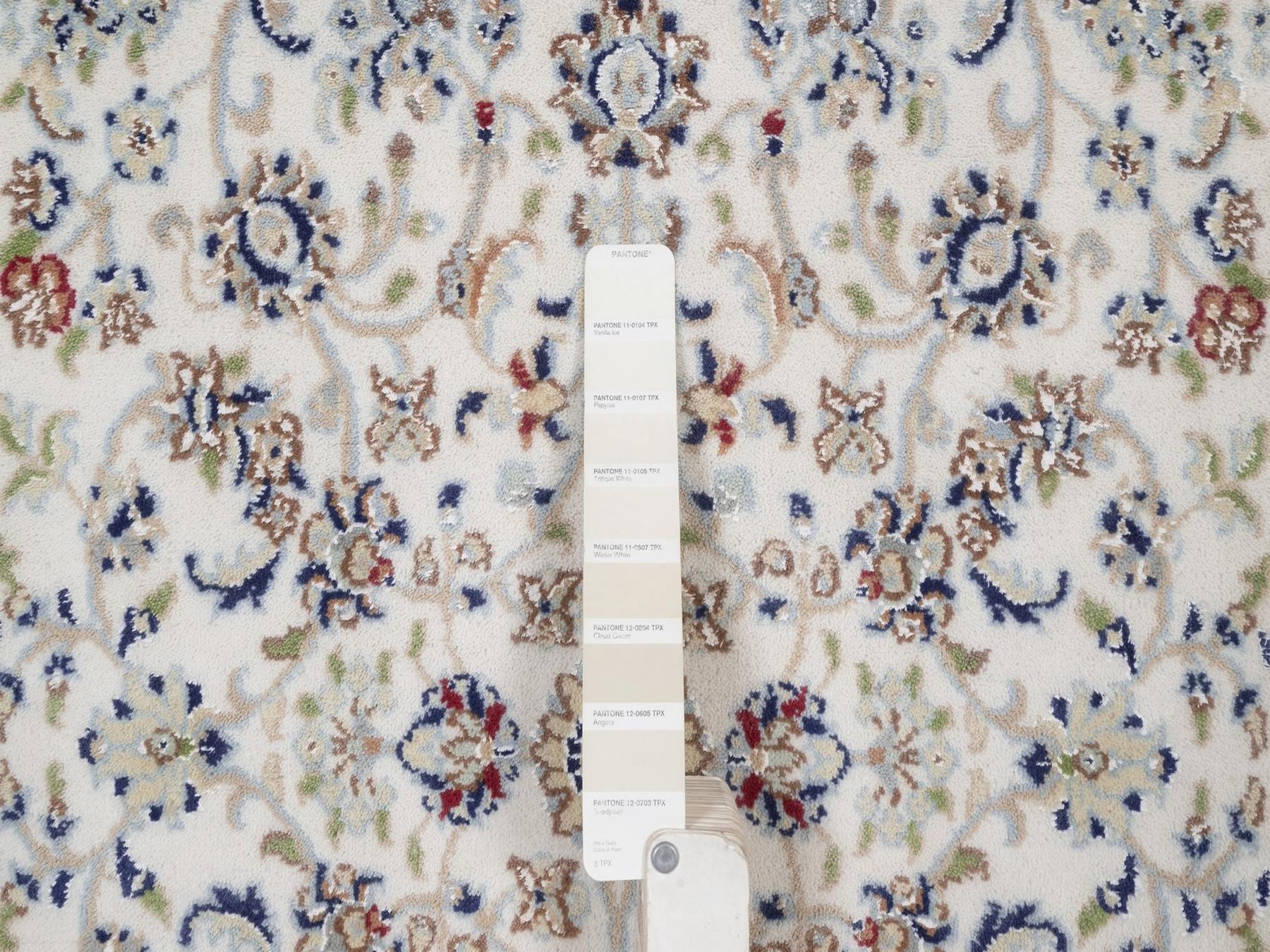 Nain Fine Oriental hand-knotted wool/silk rug in Ivory & Midnight Blue, 3'2" x 5'4" — SKU O092571 (view 4)