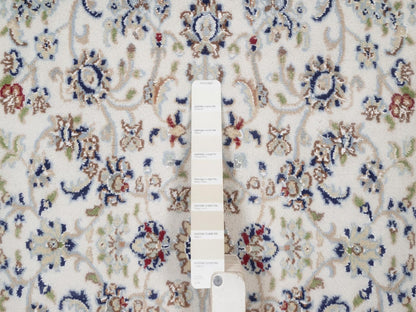 Nain Fine Oriental hand-knotted wool/silk rug in Ivory & Midnight Blue, 3'2" x 5'4" — SKU O092571 (view 4)