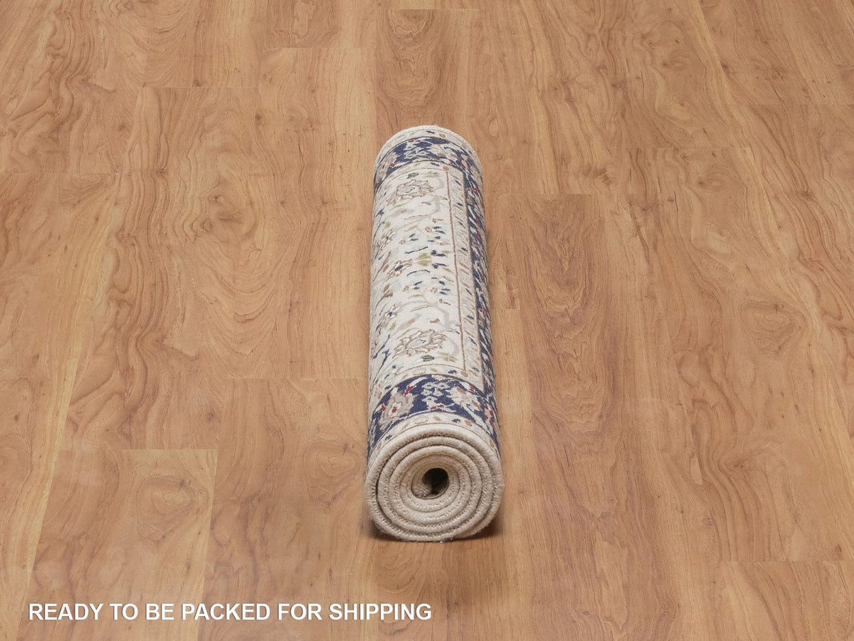 Nain Fine Oriental hand-knotted wool/silk rug in Ivory & Midnight Blue, 3'2" x 5'4" — SKU O092571 (view 6)