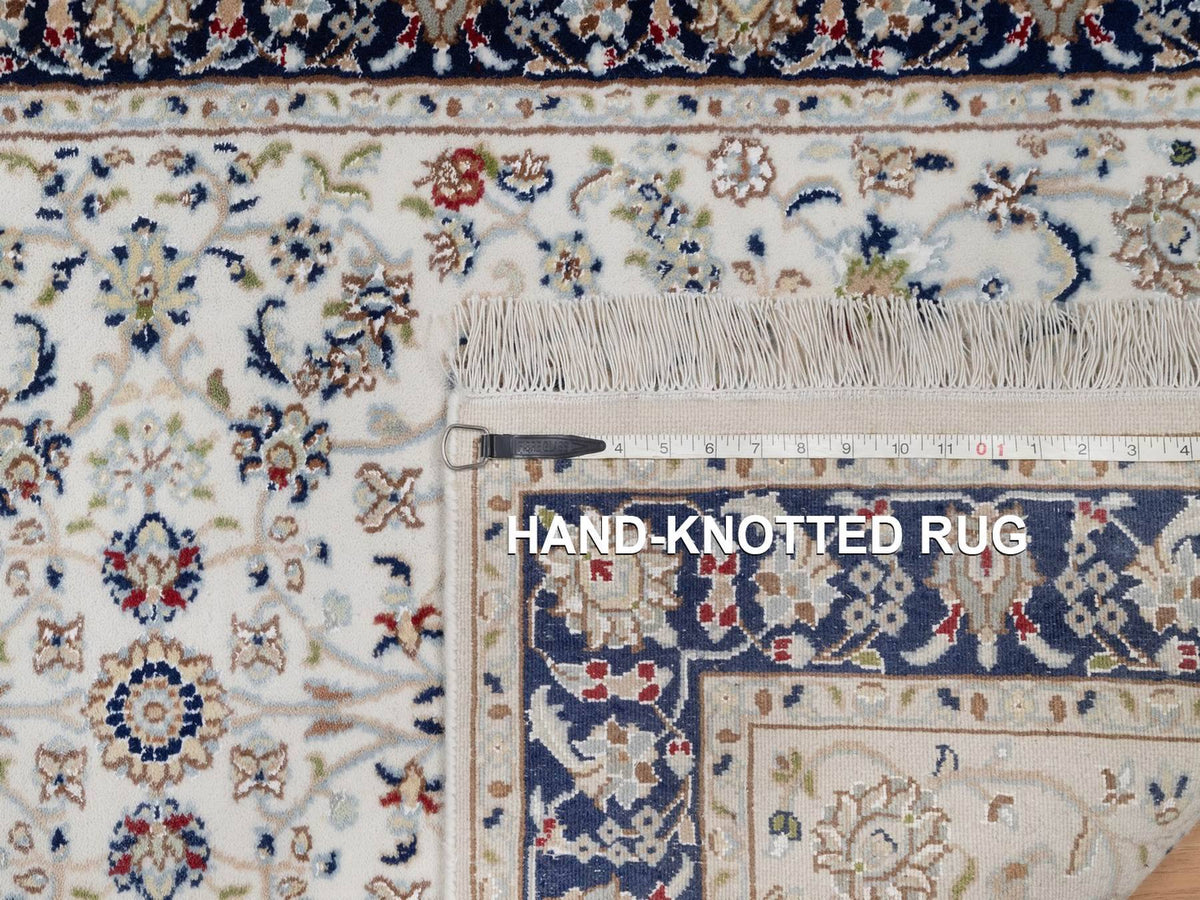 Nain Fine Oriental hand-knotted wool/silk rug in Ivory & Midnight Blue, 3'2" x 5'4" — SKU O092571 (view 8)