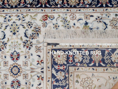Nain Fine Oriental hand-knotted wool/silk rug in Ivory & Midnight Blue, 3'2" x 5'4" — SKU O092571 (view 8)