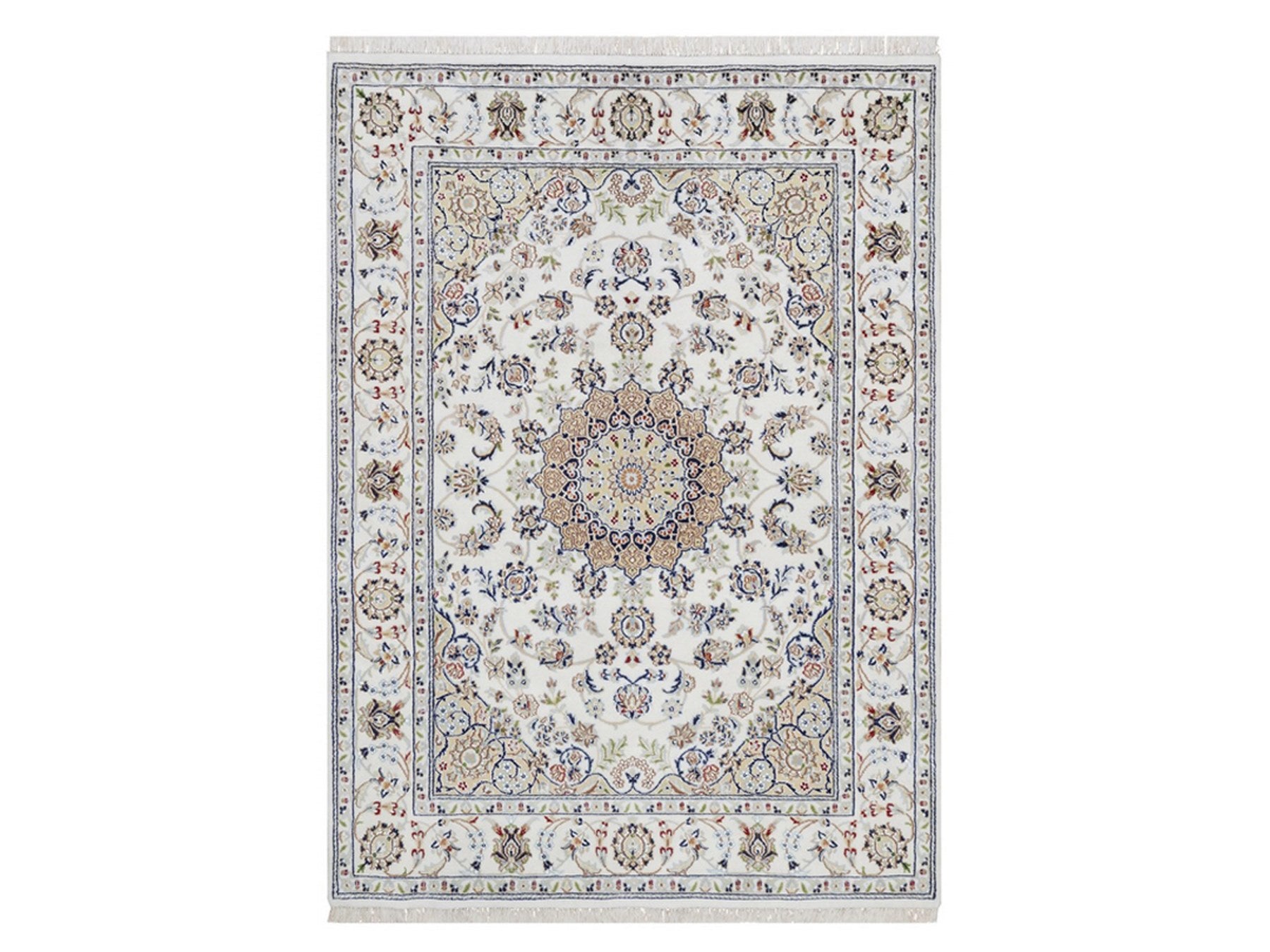 Nain Fine Oriental hand-knotted wool/silk rug in Ivory, 5'10" x 9'1" — SKU O092572