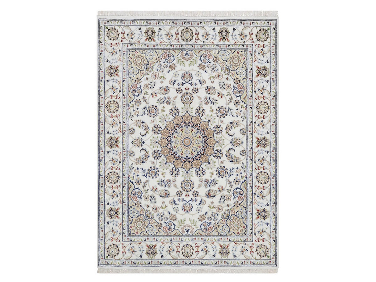 Nain Fine Oriental hand-knotted wool/silk rug in Ivory, 5'10" x 9'1" — SKU O092572