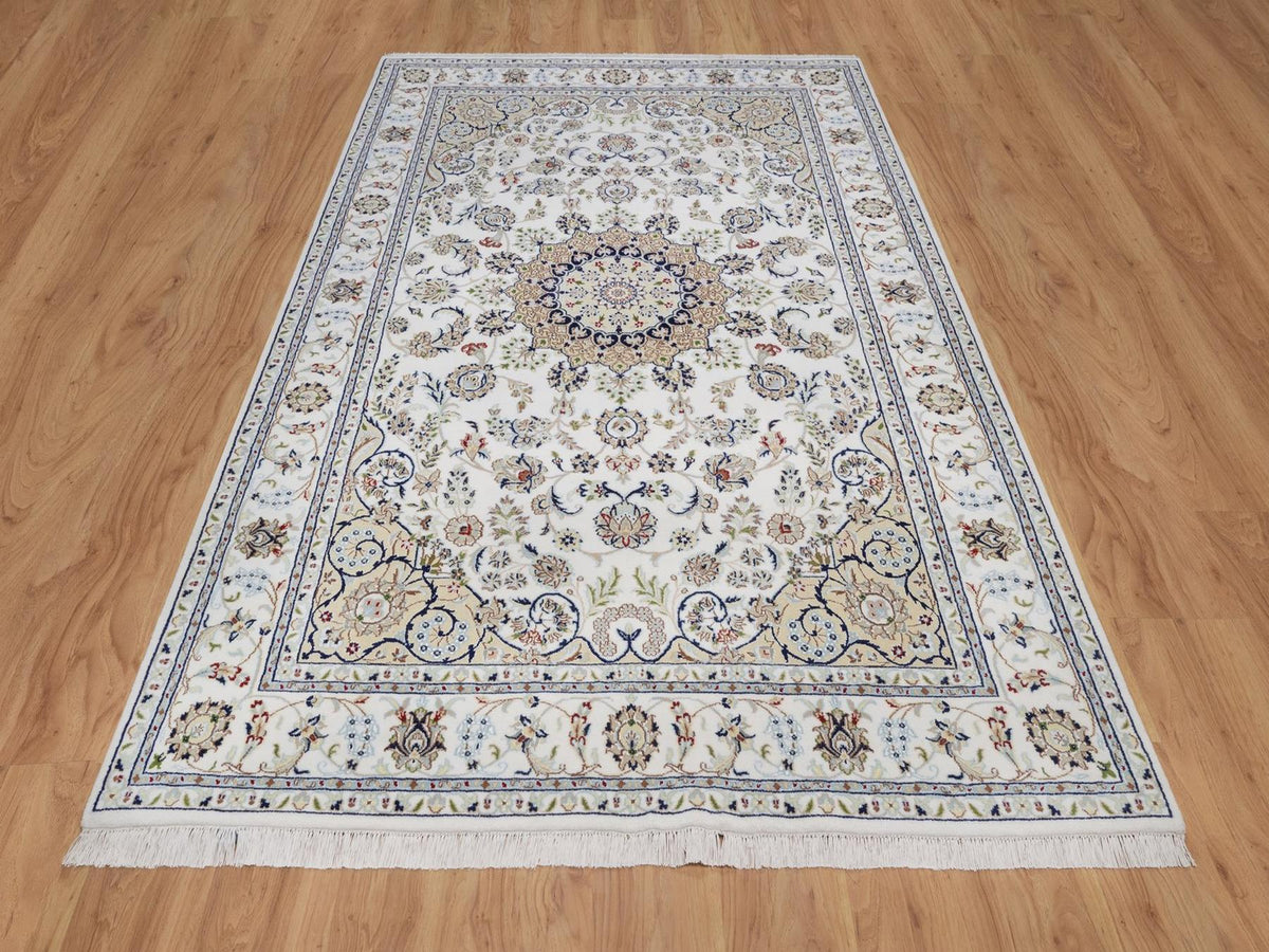 Nain Fine Oriental hand-knotted wool/silk rug in Ivory, 5'10" x 9'1" — SKU O092572 (view 2)