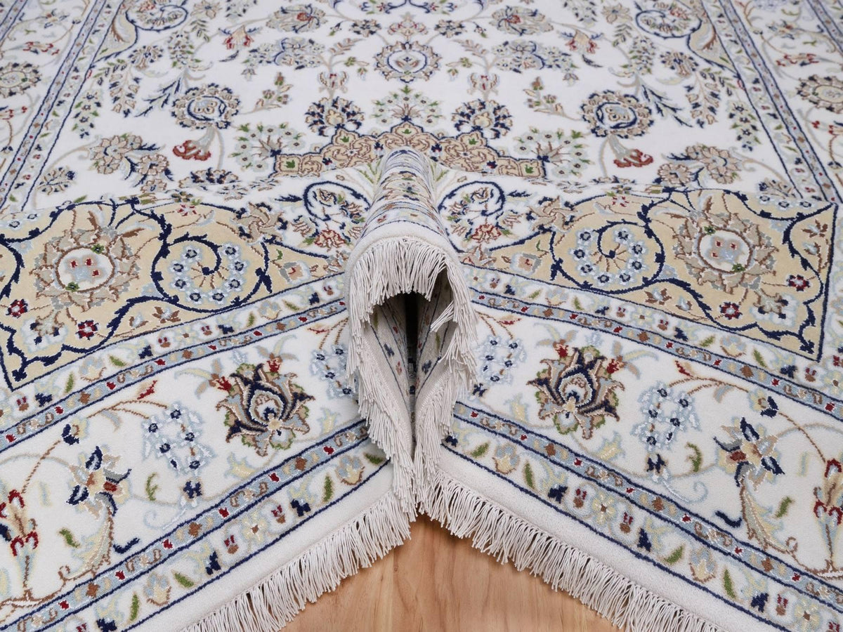 Nain Fine Oriental hand-knotted wool/silk rug in Ivory, 5'10" x 9'1" — SKU O092572 (view 5)