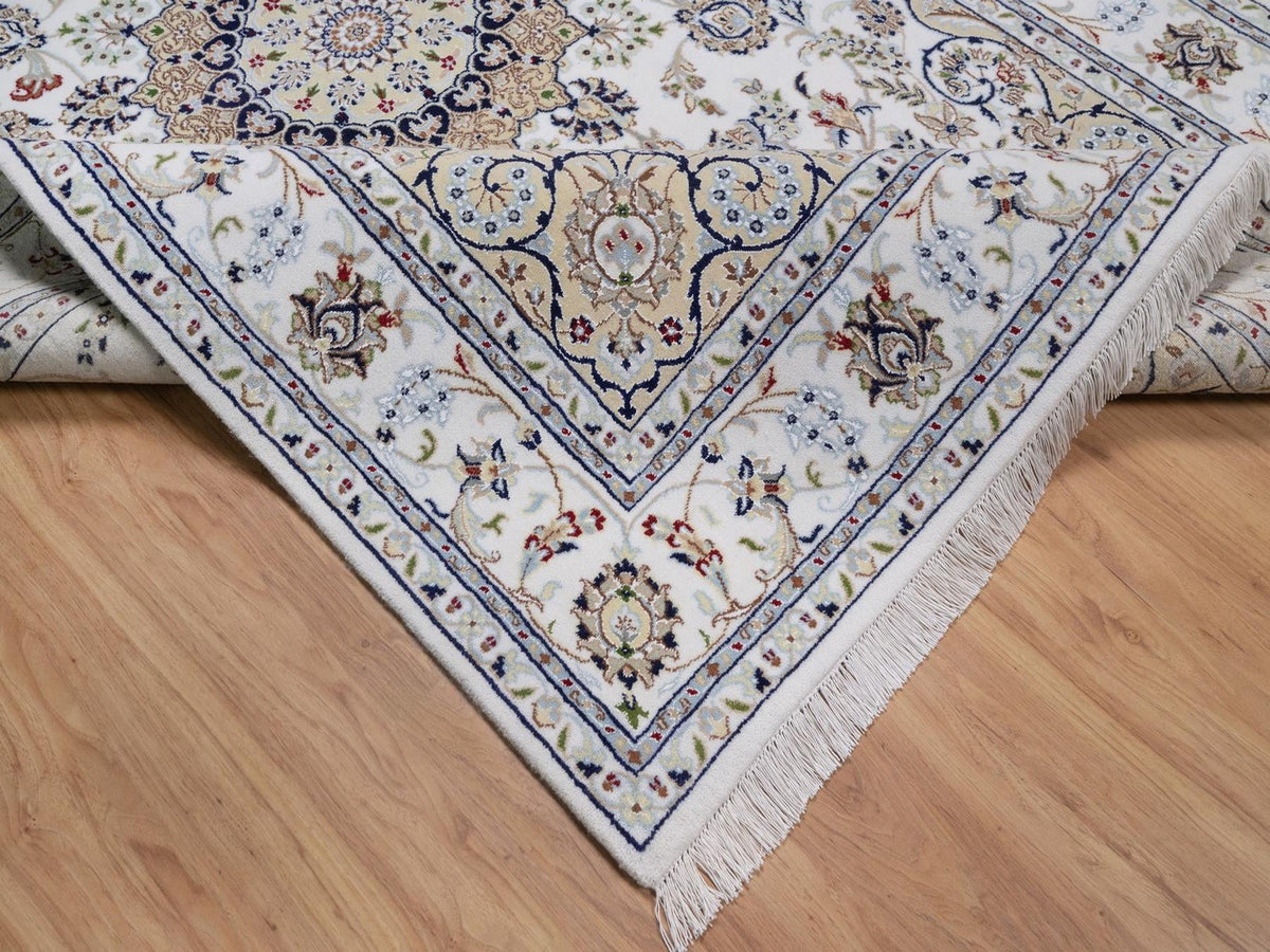 Nain Fine Oriental hand-knotted wool/silk rug in Ivory, 5'10" x 9'1" — SKU O092572 (view 6)