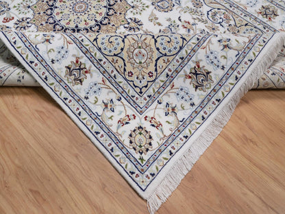 Nain Fine Oriental hand-knotted wool/silk rug in Ivory, 5'10" x 9'1" — SKU O092572 (view 6)