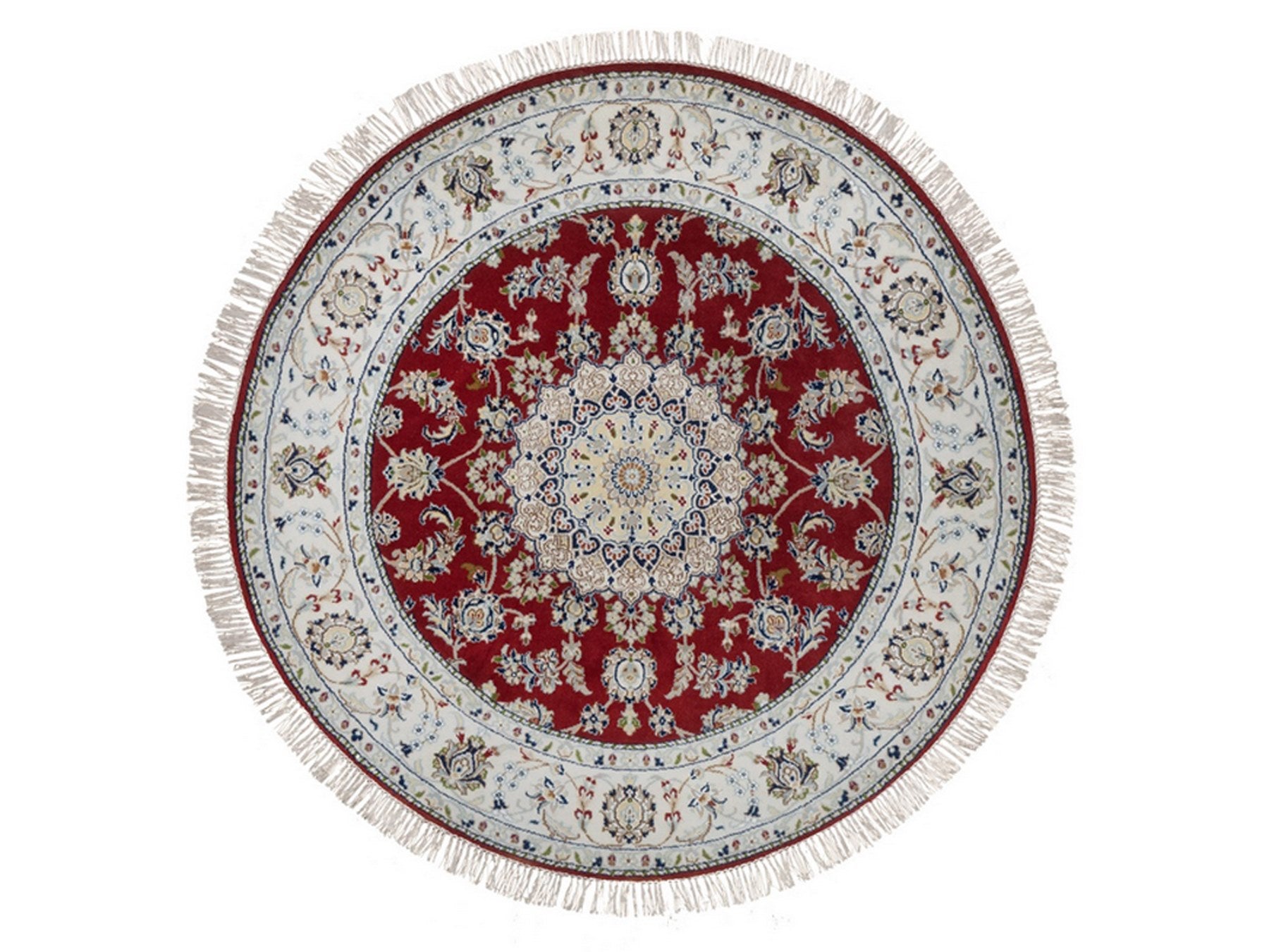 Red 4'11" x 4'11" Fine Oriental Hand knotted Wool/Silk Rug - Sku: O092573