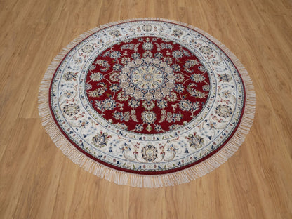 Nain Fine Oriental hand-knotted wool/silk rug in Red & Ivory, 4'11" x 4'11" — SKU O092573 (view 2)