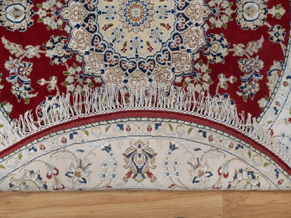 Nain Fine Oriental hand-knotted wool/silk rug in Red & Ivory, 4'11" x 4'11" — SKU O092573 (view 3)