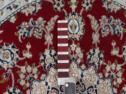 Nain Fine Oriental hand-knotted wool/silk rug in Red & Ivory, 4'11" x 4'11" — SKU O092573 (view 4)