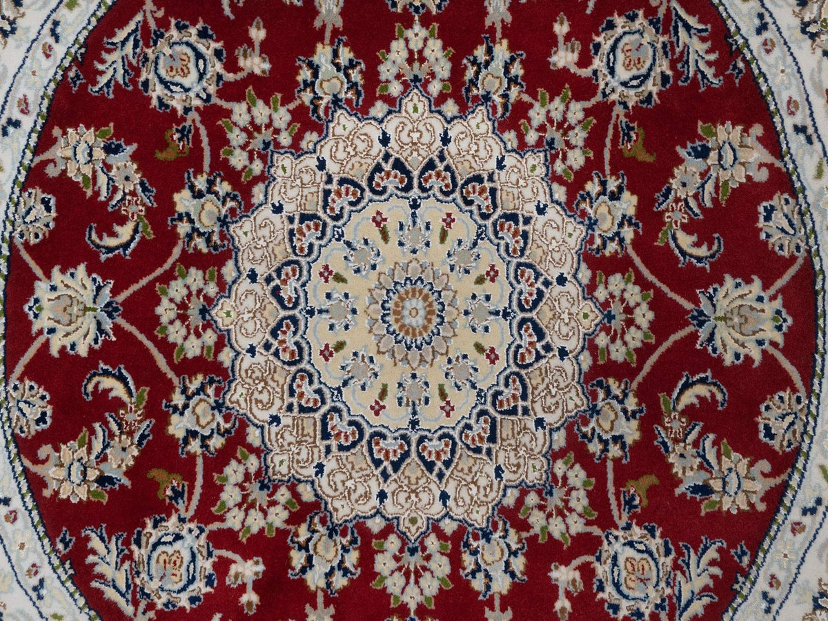 Nain Fine Oriental hand-knotted wool/silk rug in Red & Ivory, 4'11" x 4'11" — SKU O092573 (view 5)