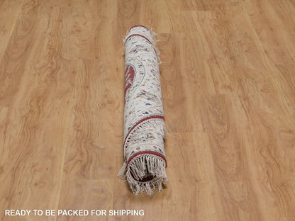 Nain Fine Oriental hand-knotted wool/silk rug in Red & Ivory, 4'11" x 4'11" — SKU O092573 (view 6)