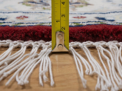 Nain Fine Oriental hand-knotted wool/silk rug in Red & Ivory, 4'11" x 4'11" — SKU O092573 (view 7)