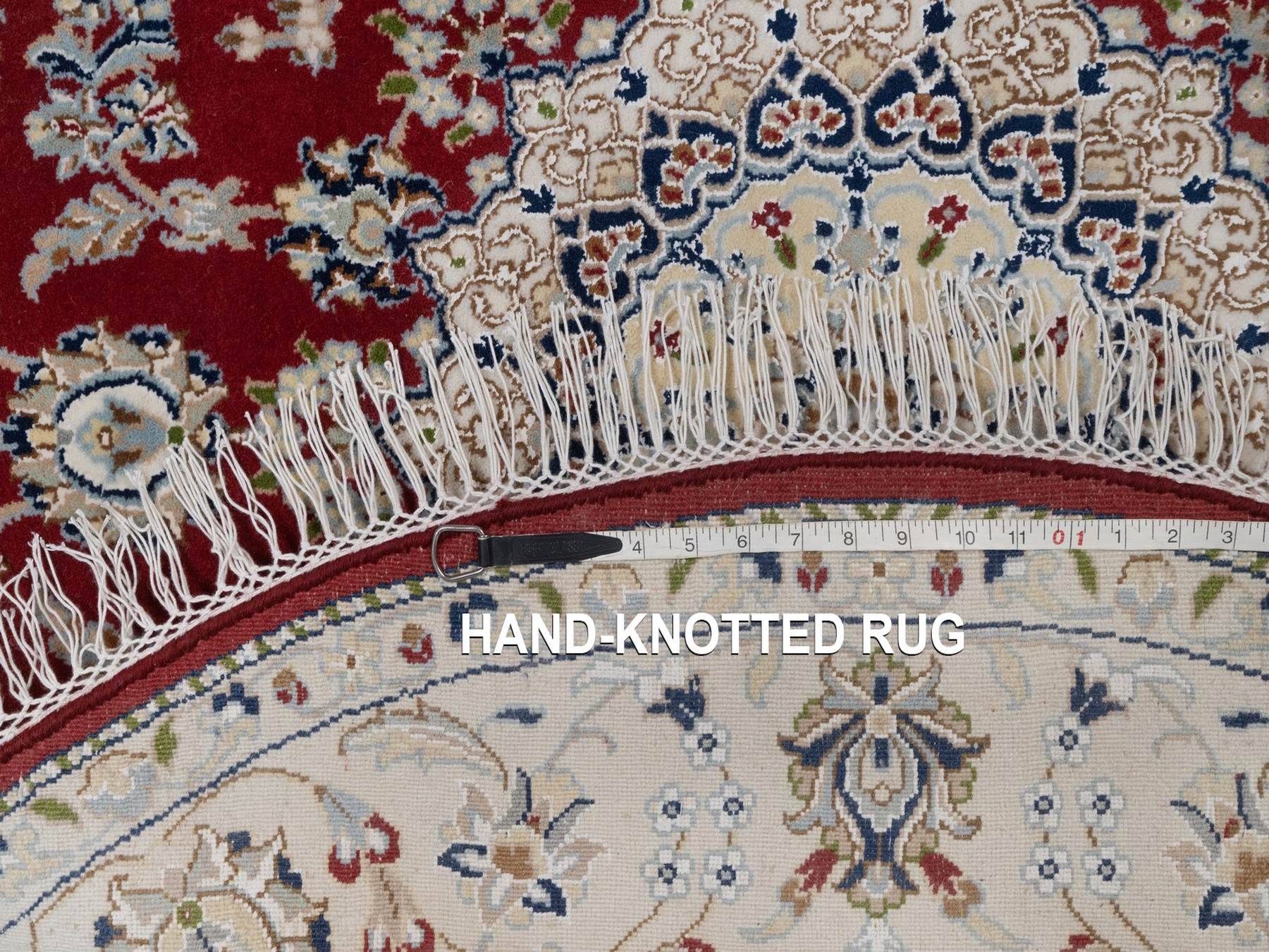 Nain Fine Oriental hand-knotted wool/silk rug in Red & Ivory, 4'11" x 4'11" — SKU O092573 (view 8)