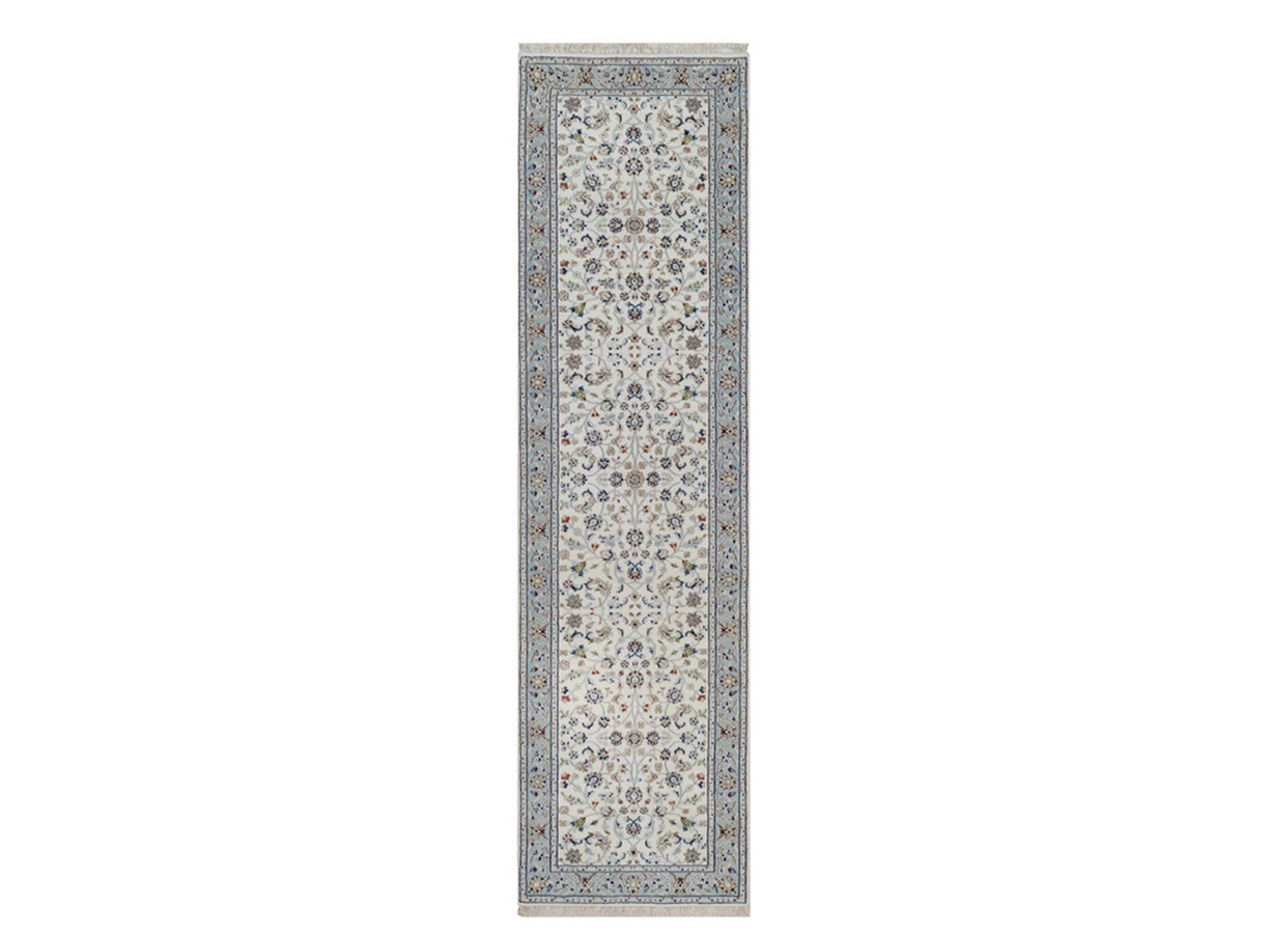 Nain Fine Oriental hand-knotted wool/silk runner in Ivory & Light Blue, 2'9" x 10' — SKU O092574