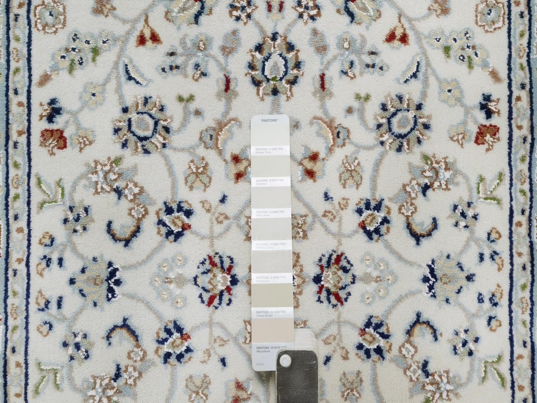 Nain Fine Oriental hand-knotted wool/silk runner in Ivory & Light Blue, 2'9" x 10' — SKU O092574 (view 4)