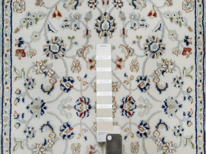 Nain Fine Oriental hand-knotted wool/silk runner in Ivory & Light Blue, 2'9" x 10' — SKU O092574 (view 4)