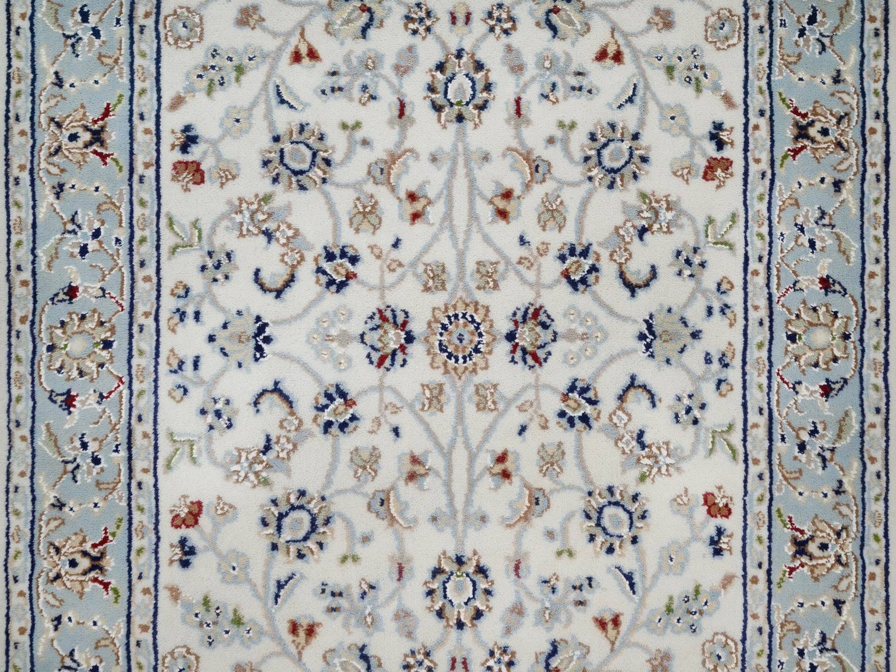 Nain Fine Oriental hand-knotted wool/silk runner in Ivory & Light Blue, 2'9" x 10' — SKU O092574 (view 5)