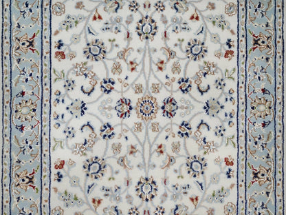 Nain Fine Oriental hand-knotted wool/silk runner in Ivory & Light Blue, 2'9" x 10' — SKU O092574 (view 5)
