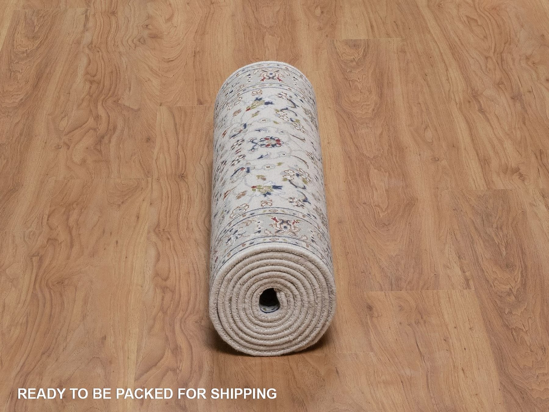 Nain Fine Oriental hand-knotted wool/silk runner in Ivory & Light Blue, 2'9" x 10' — SKU O092574 (view 6)