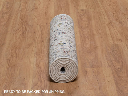 Nain Fine Oriental hand-knotted wool/silk runner in Ivory & Light Blue, 2'9" x 10' — SKU O092574 (view 6)
