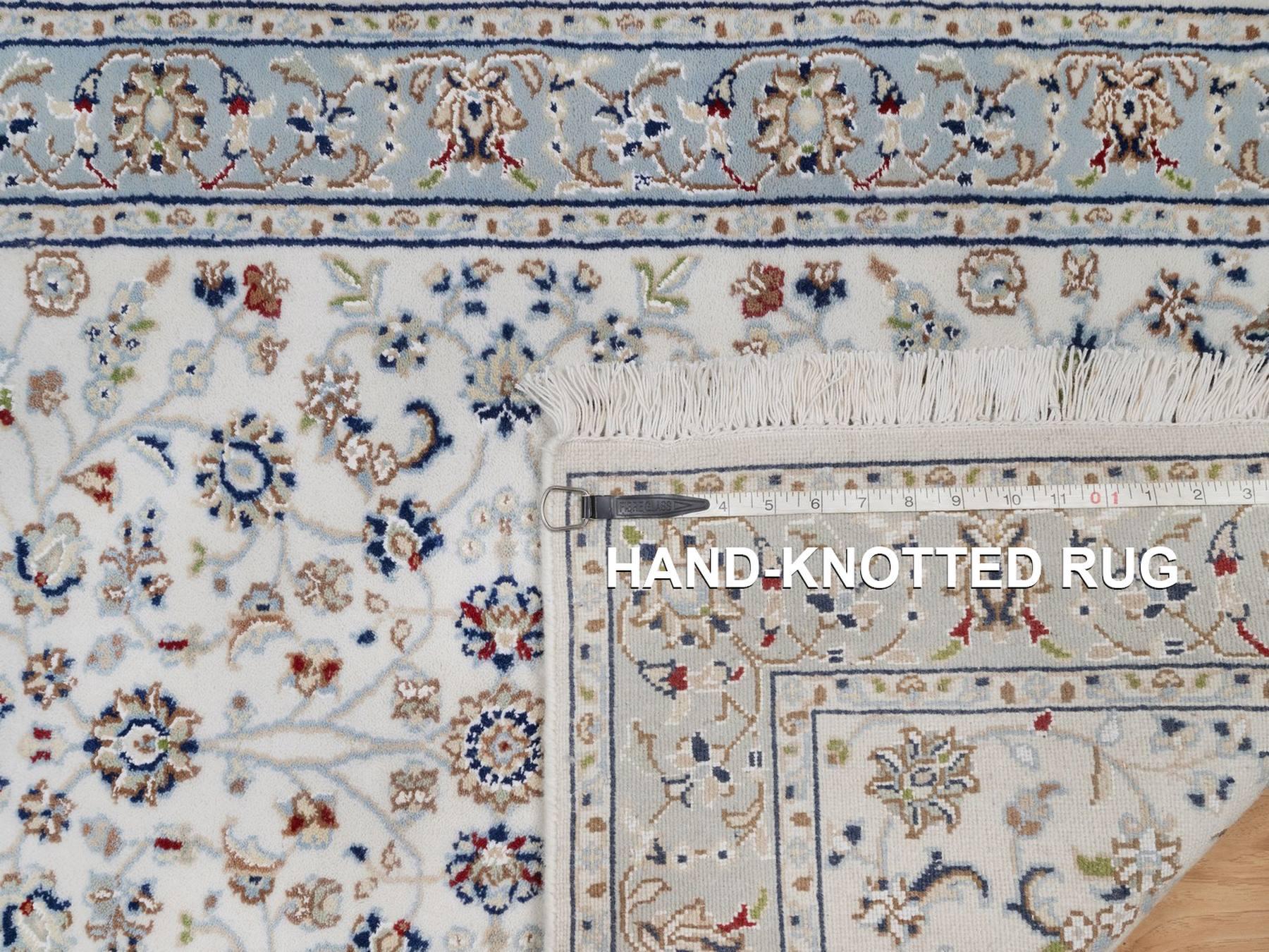 Nain Fine Oriental hand-knotted wool/silk runner in Ivory & Light Blue, 2'9" x 10' — SKU O092574 (view 8)