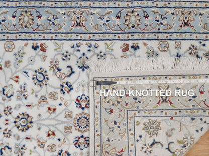 Nain Fine Oriental hand-knotted wool/silk runner in Ivory & Light Blue, 2'9" x 10' — SKU O092574 (view 8)