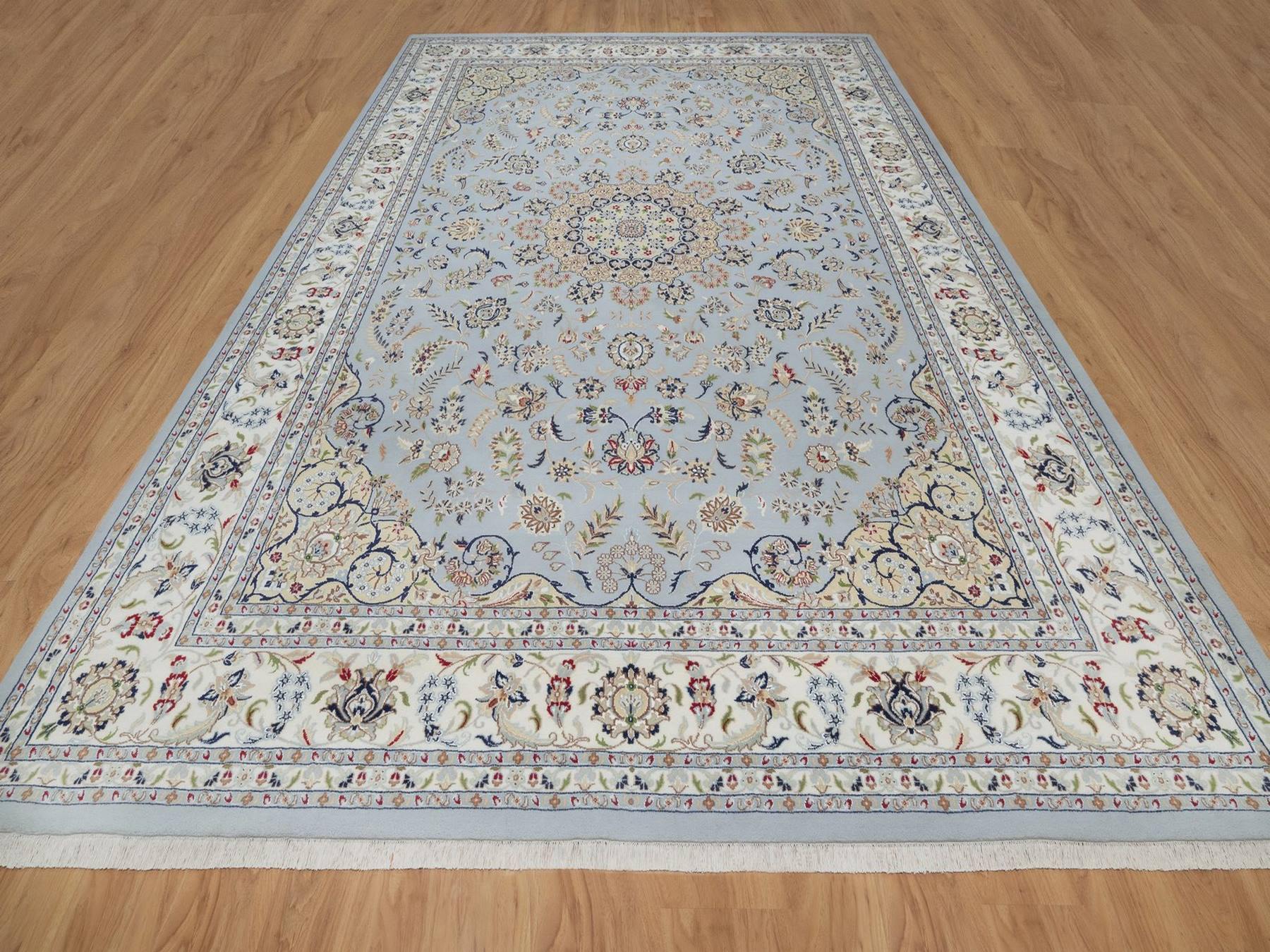 Nain Fine Oriental hand-knotted wool/silk rug in Blue & Ivory, 9'9" x 14'3" — SKU O092575 (view 2)
