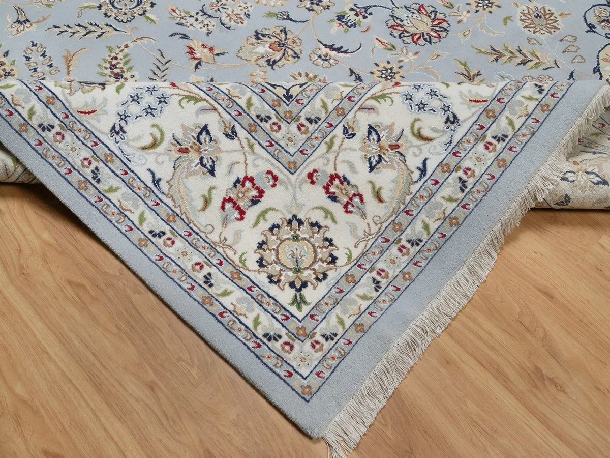 Nain Fine Oriental hand-knotted wool/silk rug in Blue & Ivory, 9'9" x 14'3" — SKU O092575 (view 6)
