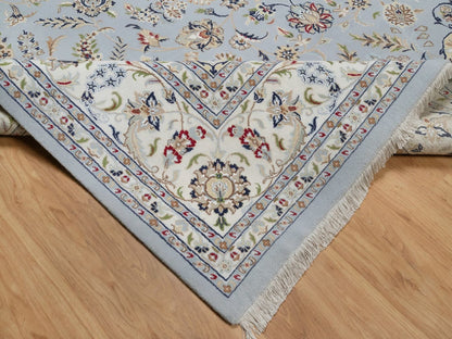 Nain Fine Oriental hand-knotted wool/silk rug in Blue & Ivory, 9'9" x 14'3" — SKU O092575 (view 6)