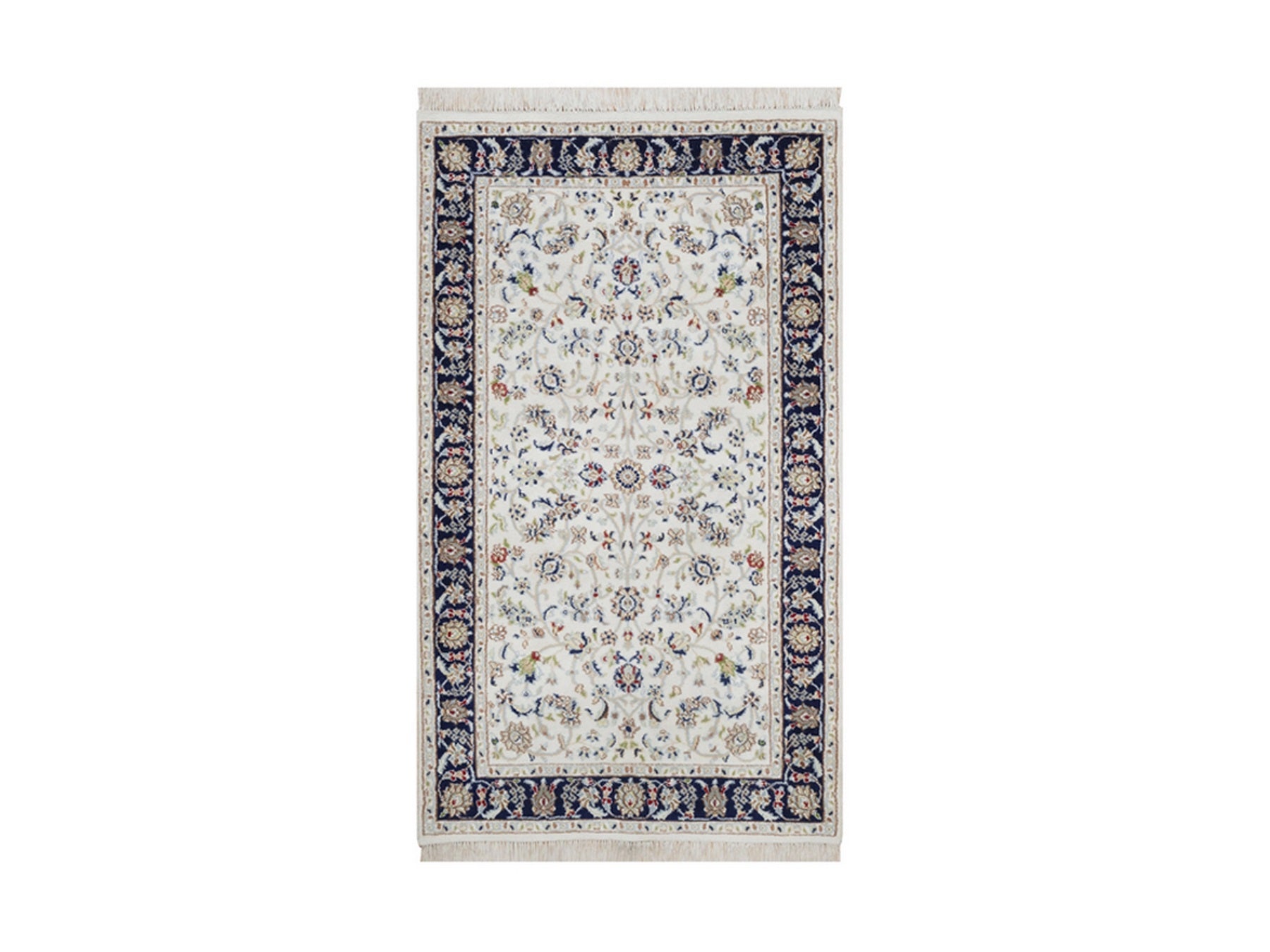 Nain Fine Oriental hand-knotted wool/silk rug in Ivory & Midnight Blue, 3'2" x 5'4" — SKU O092576