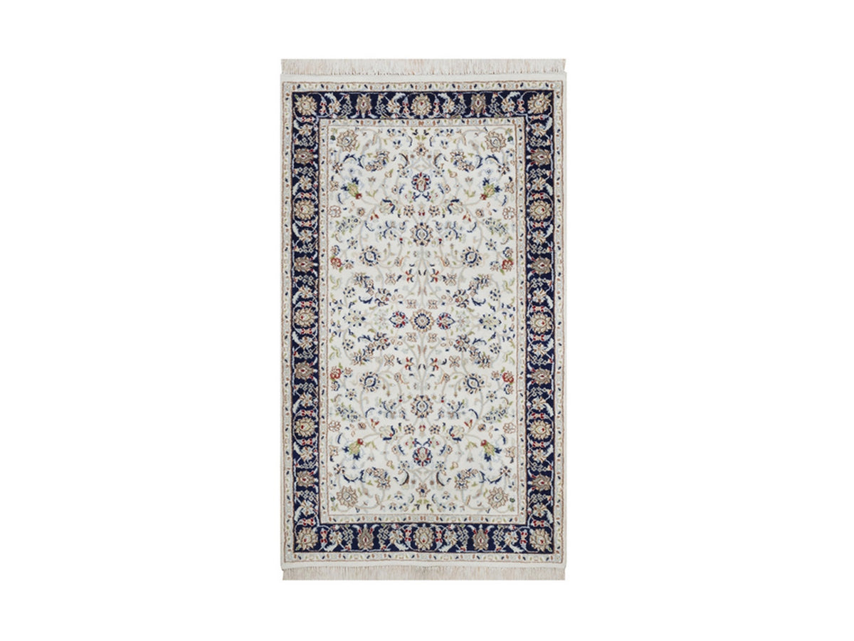 Nain Fine Oriental hand-knotted wool/silk rug in Ivory & Midnight Blue, 3'2" x 5'4" — SKU O092576