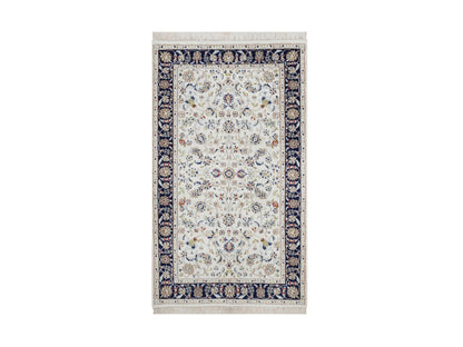 Nain Fine Oriental hand-knotted wool/silk rug in Ivory & Midnight Blue, 3'2" x 5'4" — SKU O092576