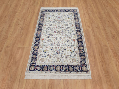 Nain Fine Oriental hand-knotted wool/silk rug in Ivory & Midnight Blue, 3'2" x 5'4" — SKU O092576 (view 2)