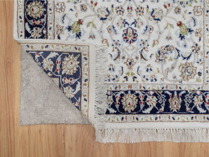 Nain Fine Oriental hand-knotted wool/silk rug in Ivory & Midnight Blue, 3'2" x 5'4" — SKU O092576 (view 3)