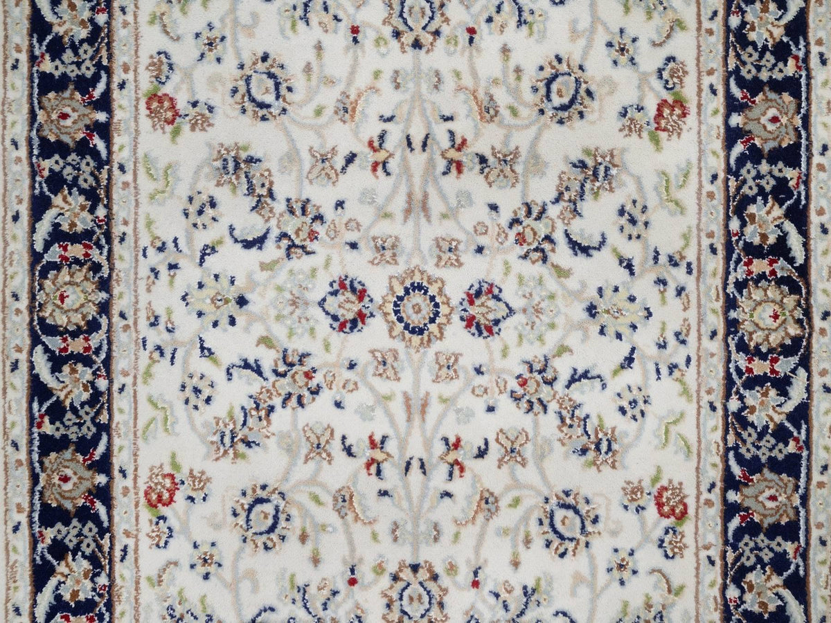 Nain Fine Oriental hand-knotted wool/silk rug in Ivory & Midnight Blue, 3'2" x 5'4" — SKU O092576 (view 5)
