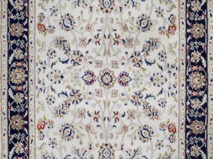 Nain Fine Oriental hand-knotted wool/silk rug in Ivory & Midnight Blue, 3'2" x 5'4" — SKU O092576 (view 5)