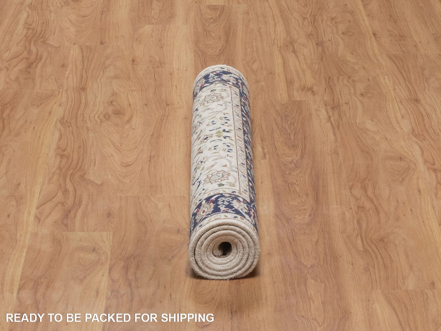 Nain Fine Oriental hand-knotted wool/silk rug in Ivory & Midnight Blue, 3'2" x 5'4" — SKU O092576 (view 6)