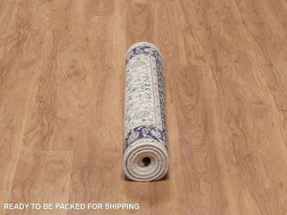 Nain Fine Oriental hand-knotted wool/silk rug in Ivory & Midnight Blue, 3'2" x 5'4" — SKU O092576 (view 6)