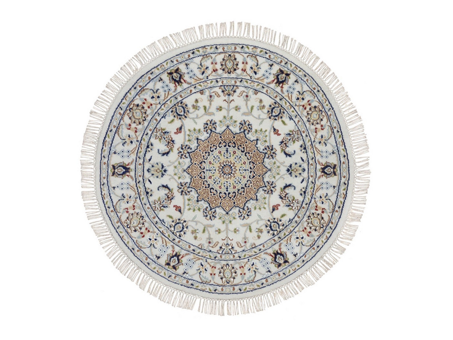 Nain Fine Oriental hand-knotted wool/silk rug in Ivory, 3'2" x 3'2" — SKU O092578
