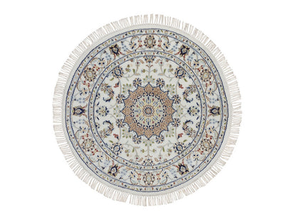 Nain Fine Oriental hand-knotted wool/silk rug in Ivory, 3'2" x 3'2" — SKU O092578