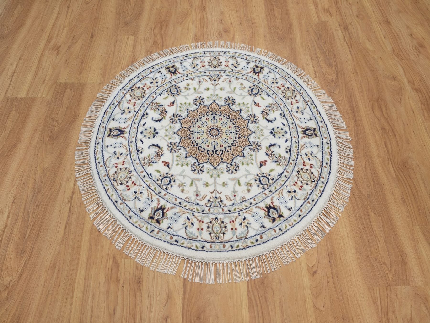 Ivory 3'2" x 3'2" Fine Oriental Hand knotted Wool/Silk Rug - Sku: O092578